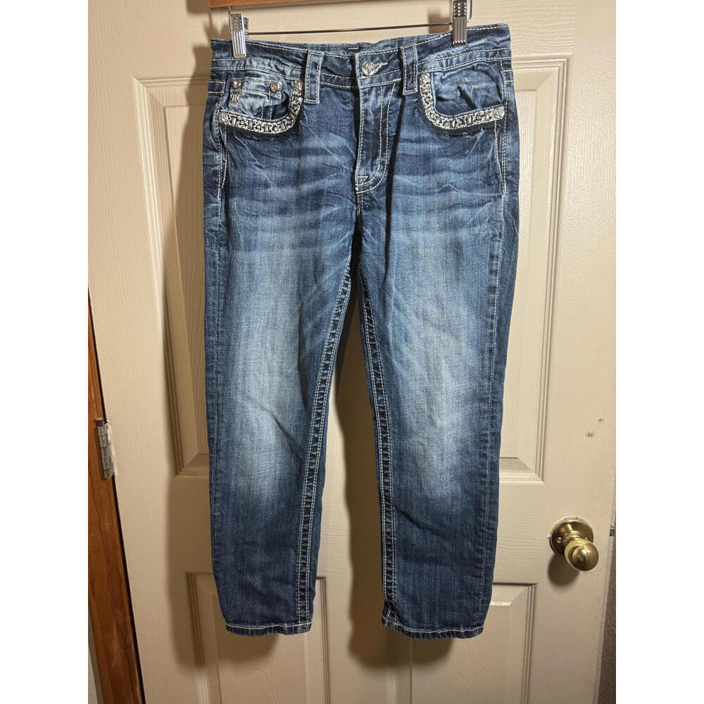Miss Me Women's Denim Jeans Boyfriend Capri w/ Embellished Pockets
